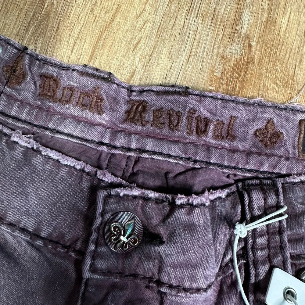 NEW Rock Revival Reid K6 Biker Jeans Men's 42 x 32 Burgundy Flex Stretch Pants